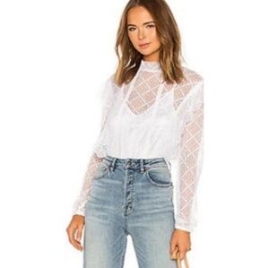 Intimately Free People Goldie Lace Bodysuit Ivory White Lined‎ Women's Sz  Small